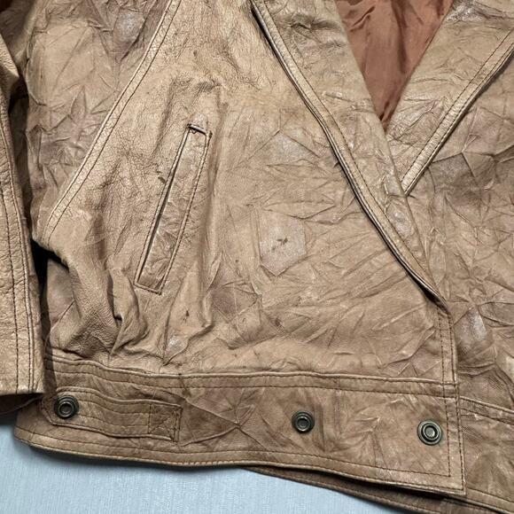 VTG Womens Cropped Distressed Jacket 70s Size S Tan Motorcycle Bomber Dolman - Picture 8 of 14